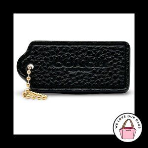 2.25" COACH NEW YORK Black Pebbled Leather Brass Fob Bag Charm Keychain Hang Tag